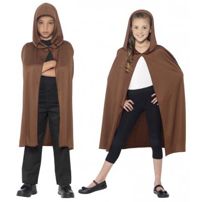 Smiffys Verkleed cape - met capuchon - bruin - voor kinderen - polyester - mantel