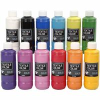 Creativ Company Textielkleur, dekkend, diverse kleuren, 12x250 ml/ 1 doos