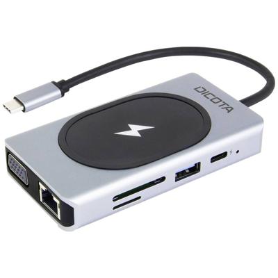 Dicota USB-C 10-in-1 Wireless Charging Dock 4K PD 100W + 15W USB-C (USB 3.2 Gen 2) multiport hub 10 poorten Met aluminium behuizing, Met ingebouwde