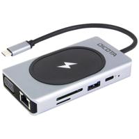 Dicota USB-C 10-in-1 Wireless Charging Dock 4K PD 100W + 15W USB-C (USB 3.2 Gen 2) multiport hub 10 poorten Met aluminium behuizing, Met ingebouwde