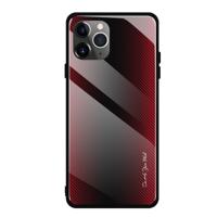 Voor iPhone 11 koolstofvezel textuur gradiënt kleur glas geval (rood)