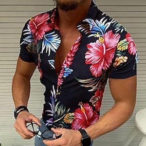 Voor heren Overhemd Grafisch overhemd Aloha-shirt Bloemig Grafisch Strijkijzer Zwart / Rood blauw Paars Groen Feest Buiten Korte mouw Button-omlaag Kleding Ontwerper Casual Lightinthebox