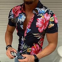 Voor heren Overhemd Grafisch overhemd Aloha-shirt Bloemig Grafisch Strijkijzer Zwart / Rood blauw Paars Groen Feest Buiten Korte mouw Button-omlaag Kleding Ontwerper Casual Lightinthebox - thumbnail