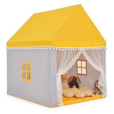 Kinderspeelhuis Stevig Huis Grote Sprookjesachtige Tent Speelhuis met Massief Houten Frame en Katoenen Deken Binnenshuis Geel