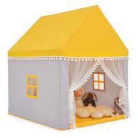 Kinderspeelhuis Stevig Huis Grote Sprookjesachtige Tent Speelhuis met Massief Houten Frame en Katoenen Deken Binnenshuis Geel