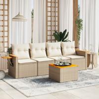 5-delige Loungeset met kussens poly rattan beige