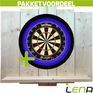 Winmau Blade 6 + Lena Dartbordverlichting Deluxe Blauw-Zwart + Lena Wooden Wall Protector