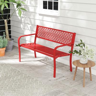 Tuinbank Metaal Weerbestendige Bank Voor 2 Personen Metalen bank Belastbaar Tot 360 kg 127 x 59 x 82 cm Rood