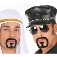 Carnaval verkleed baard en snor - Biker/Sjeik/Arabier - zwart - ringbaardje