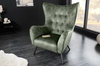 Design XL fauteuil AMSTERDAM groen fluweel zwart metalen poten retrostijl - 43569