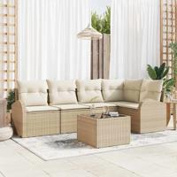 Tuinbankenset met kussen 6 pcs Beige en Wit poly rattan
