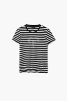 Streepjes T-shirt met hartpatroon - WHITE - M