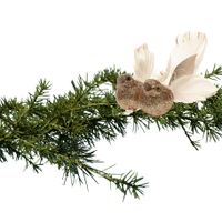 2x stuks kerstboom vogels op clip glitter champagne 11 cm - thumbnail