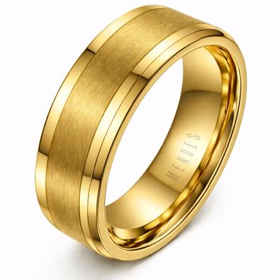 Wolfraam heren ring Goudkleurig geborstelde streep 8mm-21.5mm