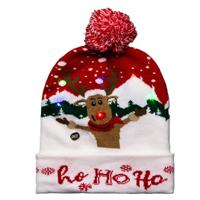 Foute winter muts- rood - Ho Ho Ho - met LED lampjes - volwassenen - verlichte kerstmuts
