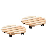 Kesper Plantenpot trolley - 2x - hout - lichtbruin - rond - 35 x 35 cm - max 100 kilo