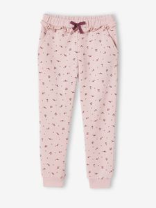 Joggingbroek voor meisjes met ruche en bloemenprint roze