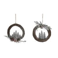 Kerstkroon DKD Home Decor Natuurlijk vlechtwerk ananas Besneeuwd 32 x 7 x 32 cm (2 Stuks)