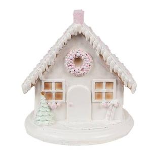 Clayre & Eef Decoratie Huis met LED 13 cm Wit Kunststof Kerstdecoratie