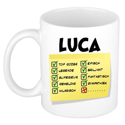 Naam mok Luca - wit - top gozer - keramiek - 300 ml - cadeau collega beker Naam mok Luca - wit - top gozer - keramiek - 300 ml - cadeau collega beker