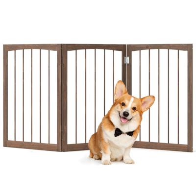 Afsluithekken Honden 3-delig Beschermhek Hout Traphek 76cm Hoog Hondenafsluithek Opvouwbaar Bruin