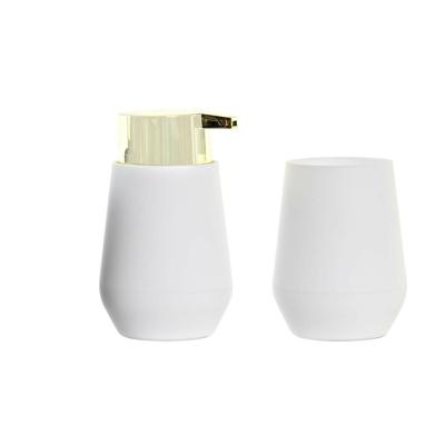 Items Zeeppompje/dispenser - met tandenborstelhouder - kunststof - wit/goud - 9 x 15 cm