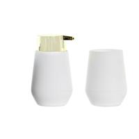 Items Zeeppompje/dispenser - met tandenborstelhouder - kunststof - wit/goud - 9 x 15 cm
