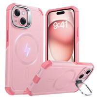 iPhone 15 Cyber Tough Magnetic Case with Stash Stand - Pink