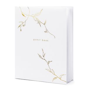 Gastenboek/receptieboek Nature - Bruiloft - wit/goud - 20 x 24,5 cm   -