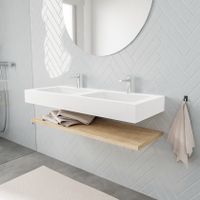 Mondiaz Alan badmeubel 120 cm planchet washed oak vrijhangend wastafel dubbel 2 kraangaten wit