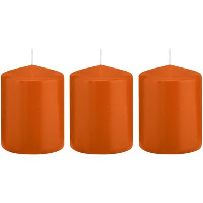 Trend Candles cilinder kaarsen - 3x - stompkaarsen - oranje - 6 x 8 cm - 29 branduren