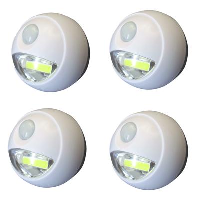 LED lampje met bewegingssensor - 4x - draadloos - zelfklevend - wit - Dia 8.5 cm - 2 standen