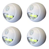 LED lampje met bewegingssensor - 4x - draadloos - zelfklevend - wit - Dia 8.5 cm - 2 standen