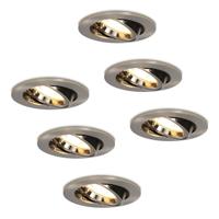 Set van 6 Lublin LED inbouwspots - 4 Watt 345 lumen - 2700K Warm wit - GU10 - Dimbaar - Rond - Kantelbaar - IP20 Voor binnen - RVS