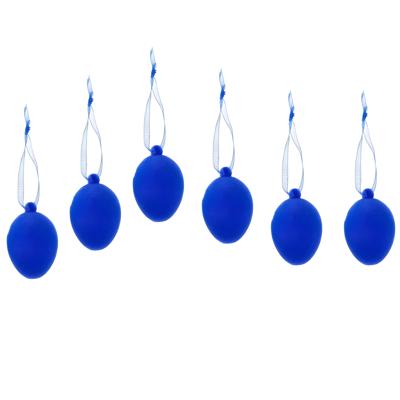 Paaseieren hangdecoratie - blauw - set van 6x stuks - 4 x 6 cm - kunststof - Paasversiering Paaseieren hangdecoratie - blauw - set van 6x stuks - 4 x 6 cm - kunststof - Paasversiering