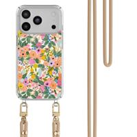 iPhone 17 Pro Max hoesje met beige koord - Pink garden