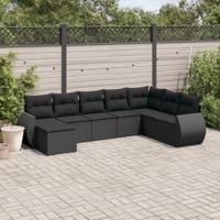 8-delige Loungeset met kussens poly rattan zwart