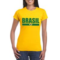 Brazilie supporters kleding t-shirt - voor dames - geel - met vlag kleuren print - korte mouwen