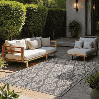 Dubbelzijdig Buitenkleed Liora - Wit / Grijs maat: 250x80cm - materiaal: Polypropyleen - Dekbed-Discounter.nl