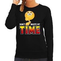 Funny emoticon sweater Dont waste my time zwart dames - thumbnail