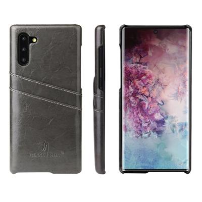 Fierre Shann retro olie Wax textuur PU lederen draagtas met kaartsleuven voor Galaxy Note 10 (zwart)