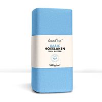 Loom One Hoeslaken – 100% Jersey Katoen – 90x220 cm – tot 40cm matrasdikte– 160 g/m² – Lichtblauw