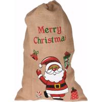 Jute kerst cadeauzakken - met kerstman print - 90 cm - Kerstcadeautjes