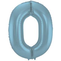 Folieballon Pastel Blauw Metallic Mat Cijfer 0 - 86 cm