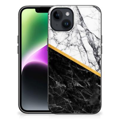 iPhone 15 Marmeren Print Telefoonhoesje Marmer Wit Zwart - Origineel Cadeau Man