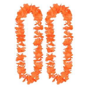 Hawaii krans/slinger - 2x - Tropische kleuren oranje - Bloemen hals slingers