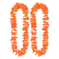 Hawaii krans/slinger - 2x - Tropische kleuren oranje - Bloemen hals slingers