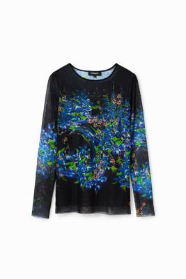 Gebloemd tulen T-shirt - BLUE - XS