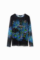 Gebloemd tulen T-shirt - BLUE - XS
