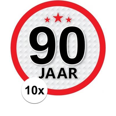 90 jaar leeftijd sticker - 10x - rond - Dia 15 cm - 90 jaar verjaardag - jubileum - leeftijd versier